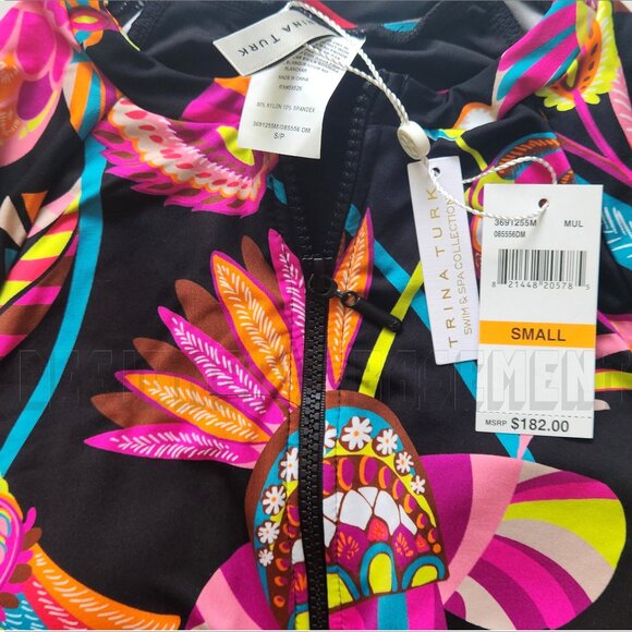 TRINA TURK long sleeve Luminary S rashguard Front Zip Paddle 1-pc Swimsuit NWT - Picture 4 of 8